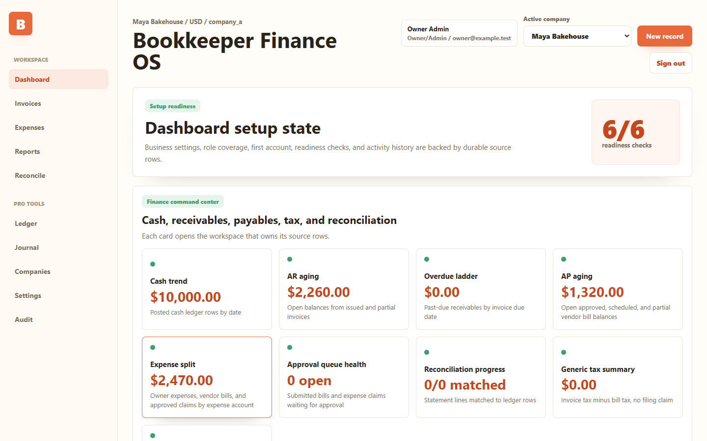 Bookkeeper Finance OS — live demo
