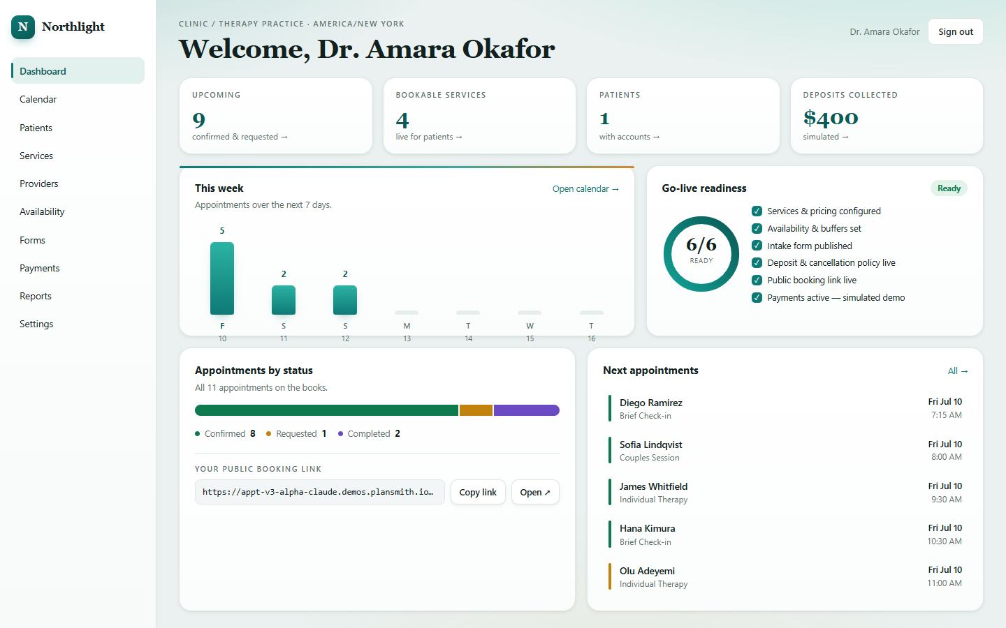 Clinic & therapy — live demo