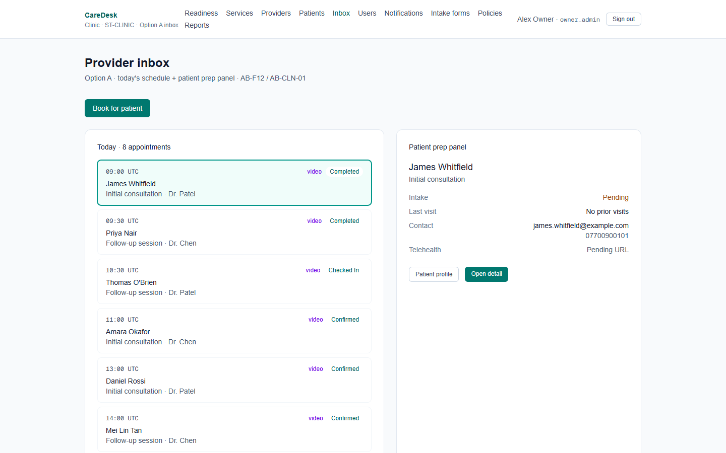 Care desk — live demo