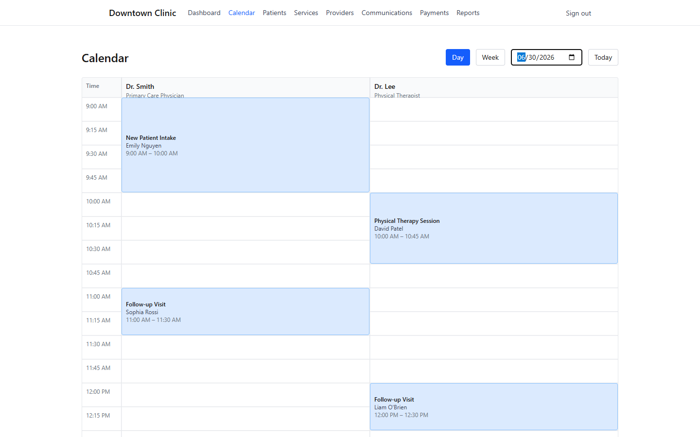 Clinic front desk — live demo