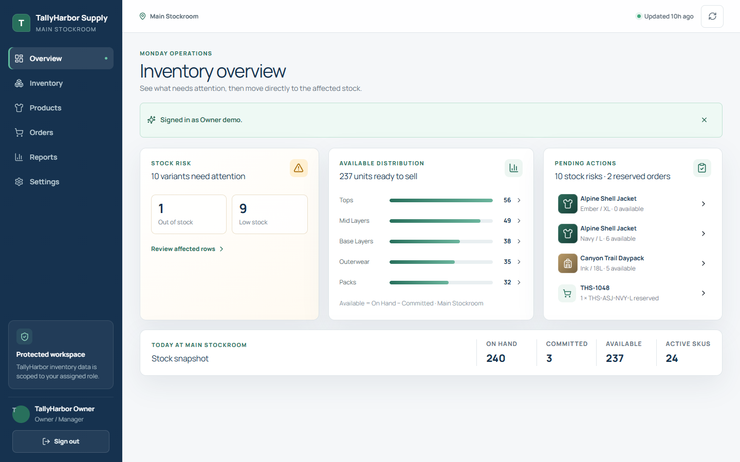 TallyHarbor Supply — live demo