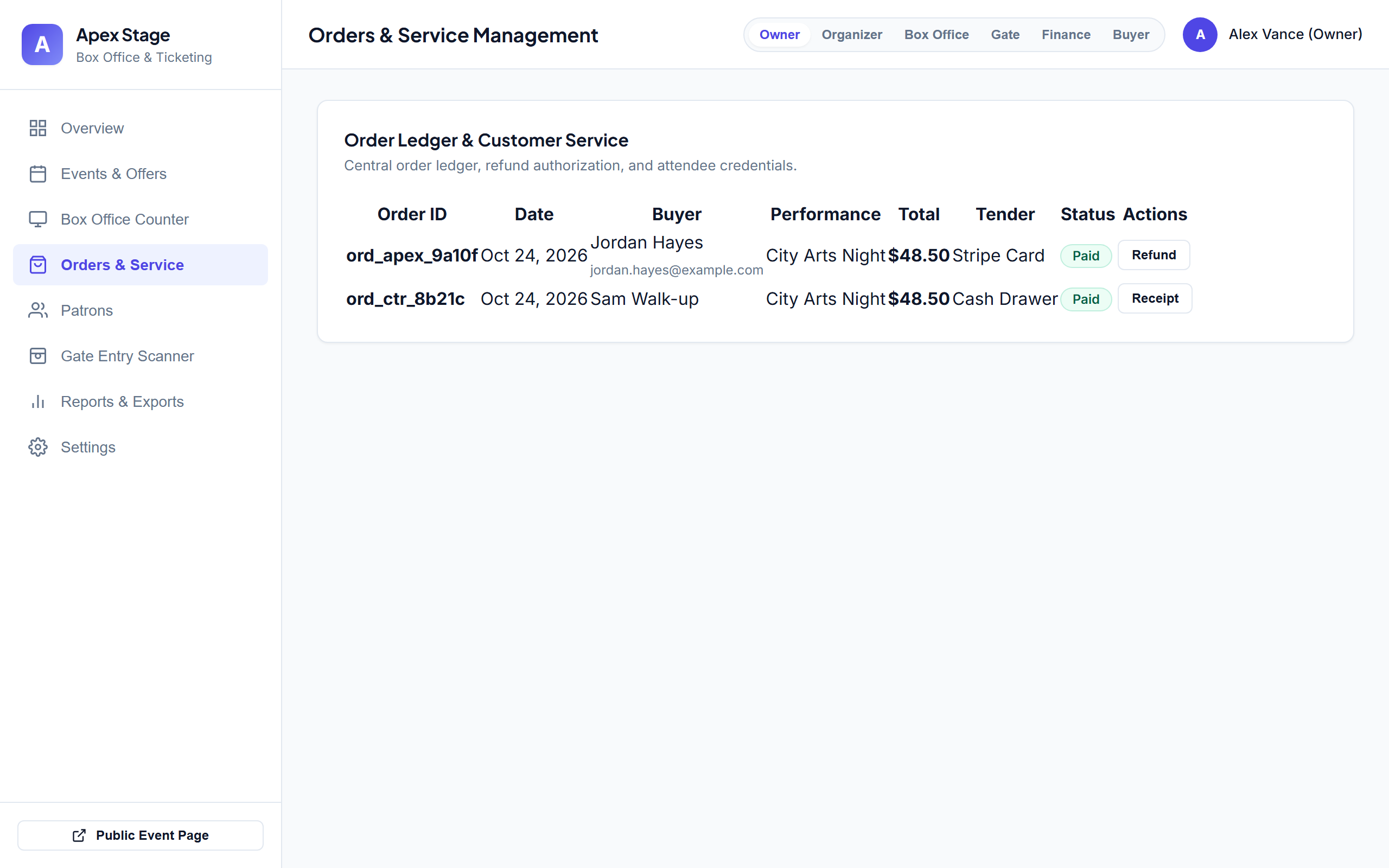 Box office, after repair — live demo