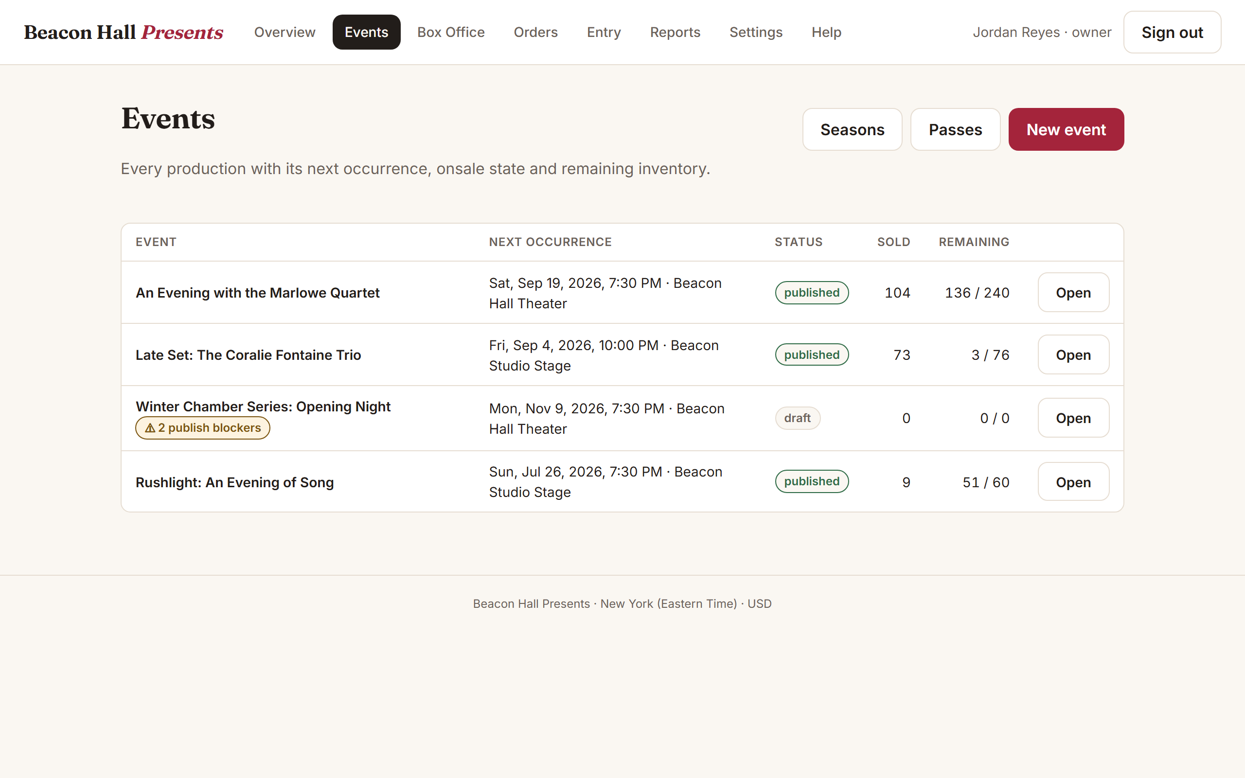 Venue box office, end to end — live demo