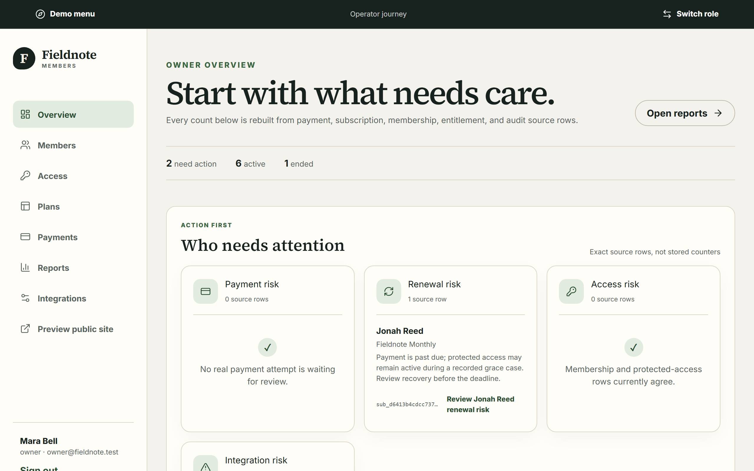 Membership back office — live demo
